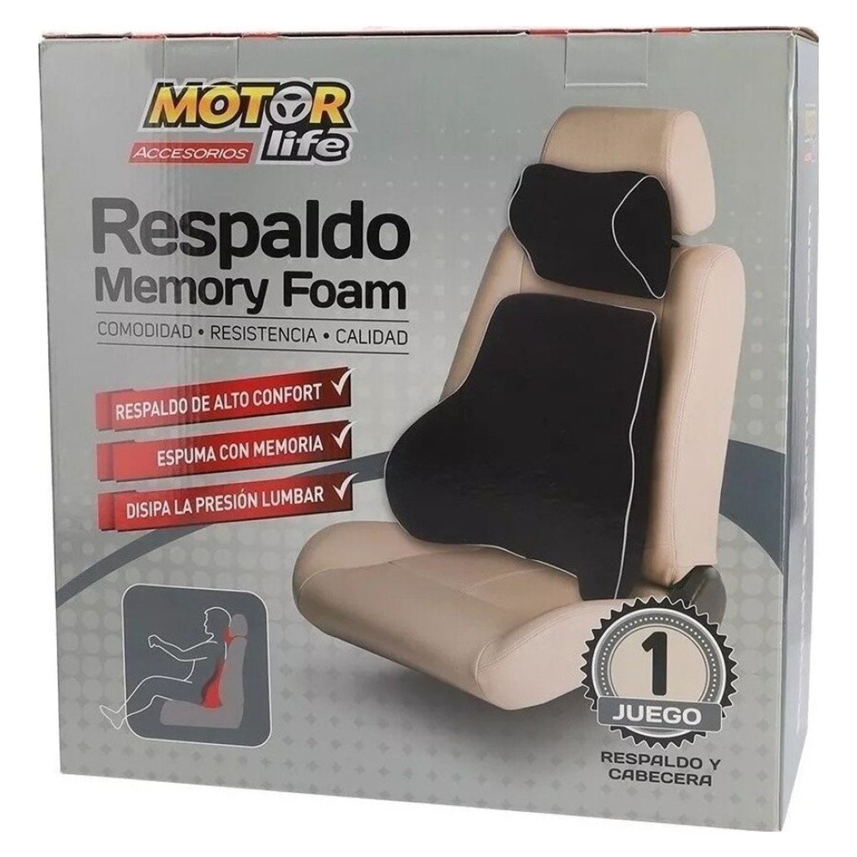 MOTORLIFE - Respaldo De Asiento Memory Foam