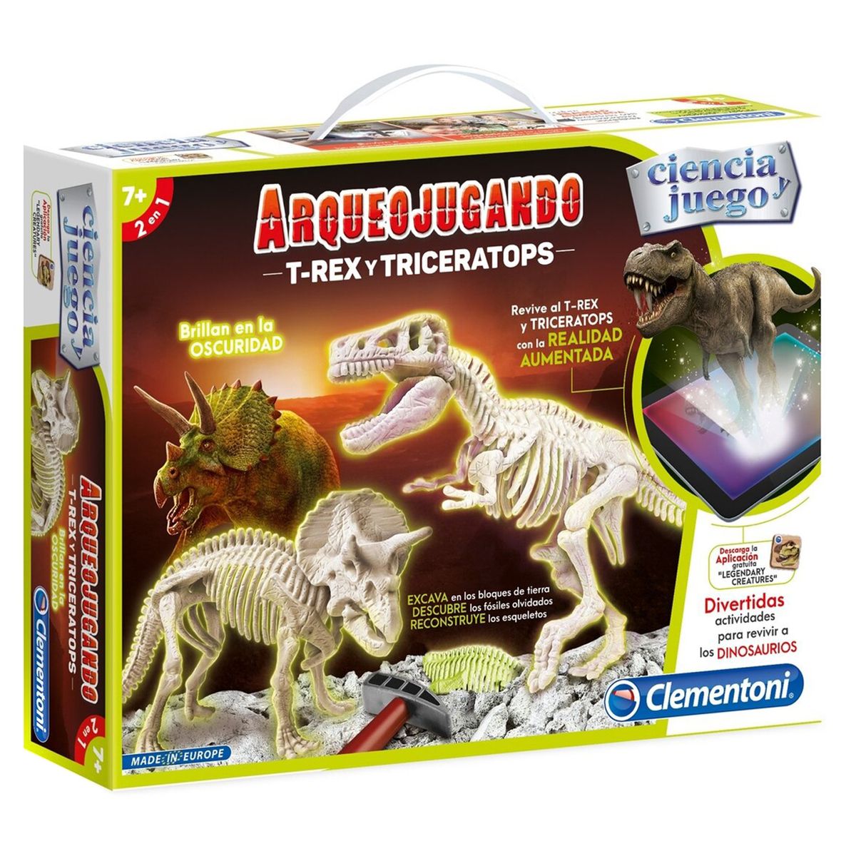 CLEMENTONI - Arqueojugando T-Rex Y Triceratops