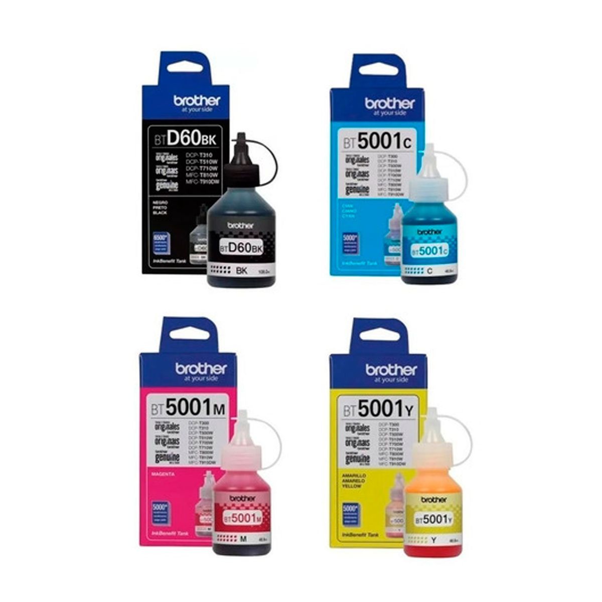 BROTHER - 4 Tintas Brother Btd60bk + Bt5001 Dcp-t220 / Dcp-t5