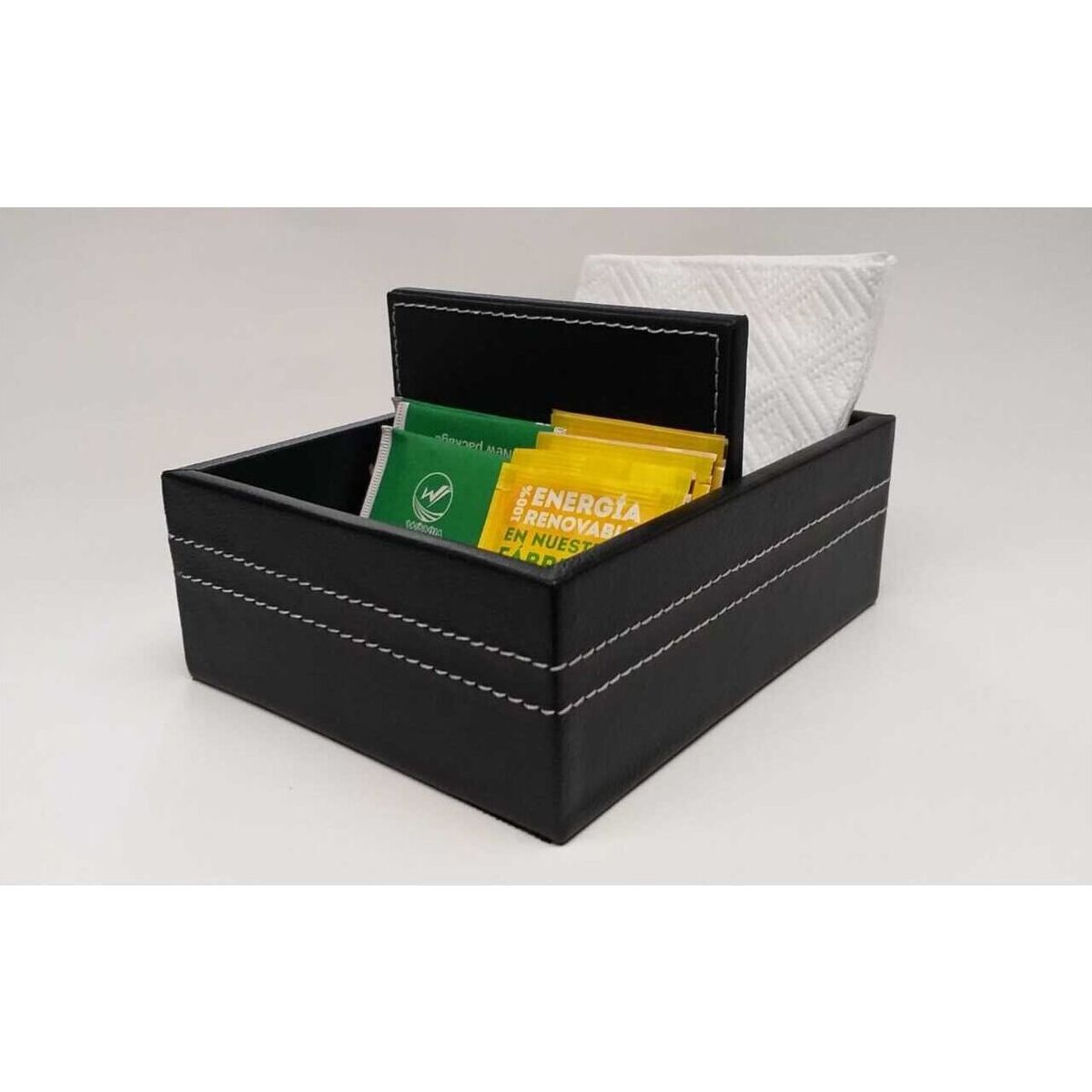 CUEROS AYLING - Servilletero Y Porta Te En Ecocuero Negro