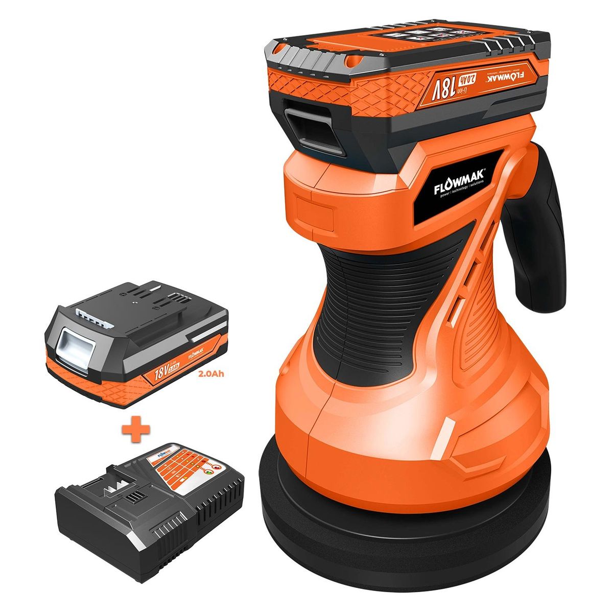 FLOWMAK - Pulidora Orbital  6 pulgadas con Batería 18V y Cargador