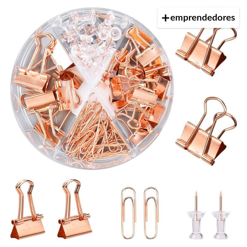 REGALITOLINDO CL - Set 72 Clips Y Pins Metal Rose Gold  - Escritorio
