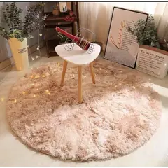 BJ HOGAR - Alfombra Peluda Redonda 1 Metro Beige Jaspeado