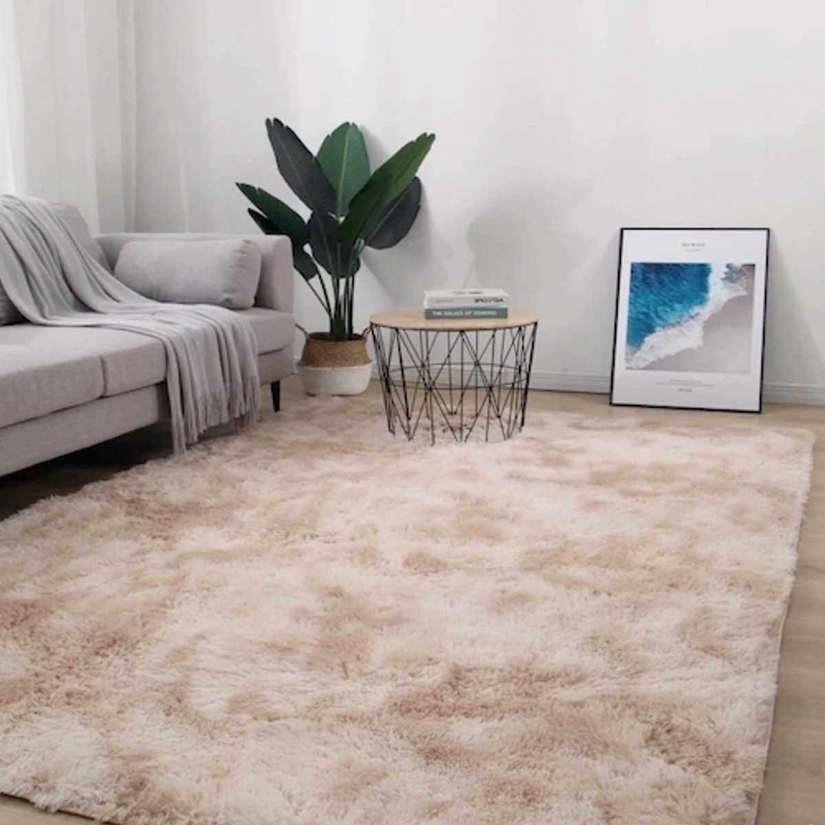 BJ HOGAR - Alfombra Peluda Super Suave 120cmX160cm Beige Jaspeado