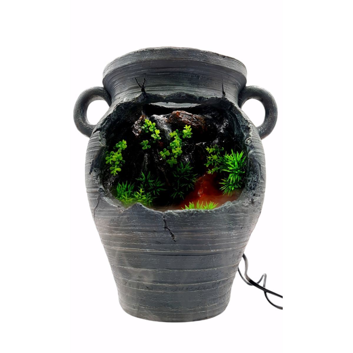 MOGA - Fuente de agua cascada Pileta 37cm con Luz y Efecto Humo