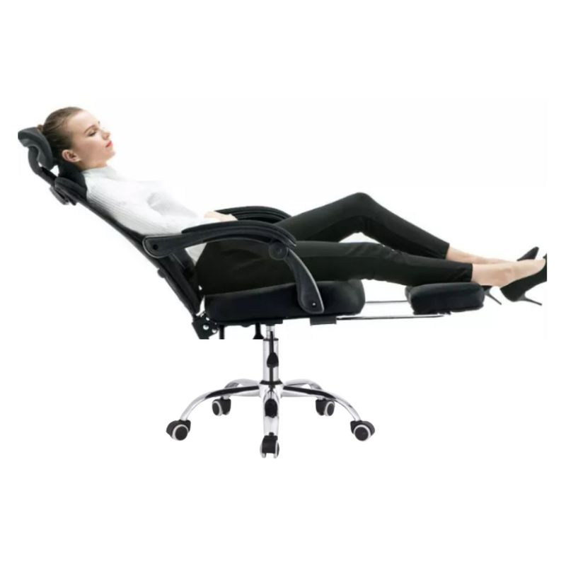 SM - Silla de oficina gerente negra con posa pies base de metal