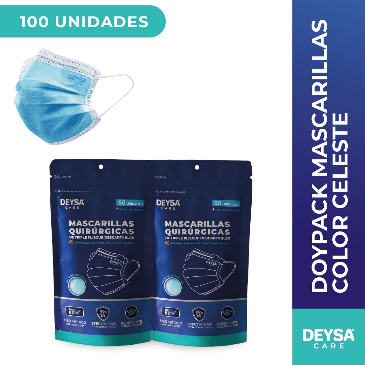 DEYSA CARE - Mascarillas desechables, 2 doypack 50 un c/u (100 un)