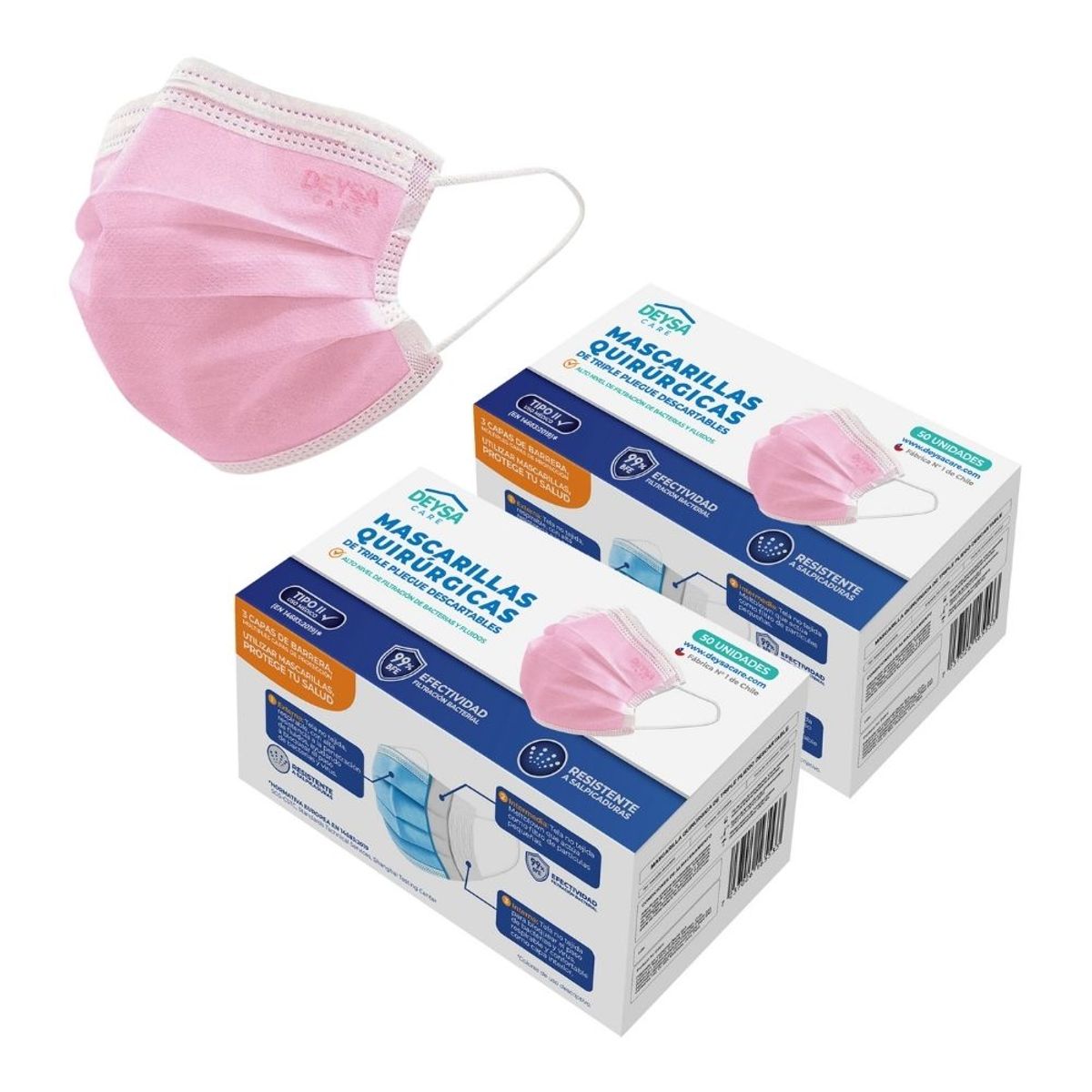 DEYSA CARE - Mascarillas desechables 50 un 2 cajas (100 un). color rosado.