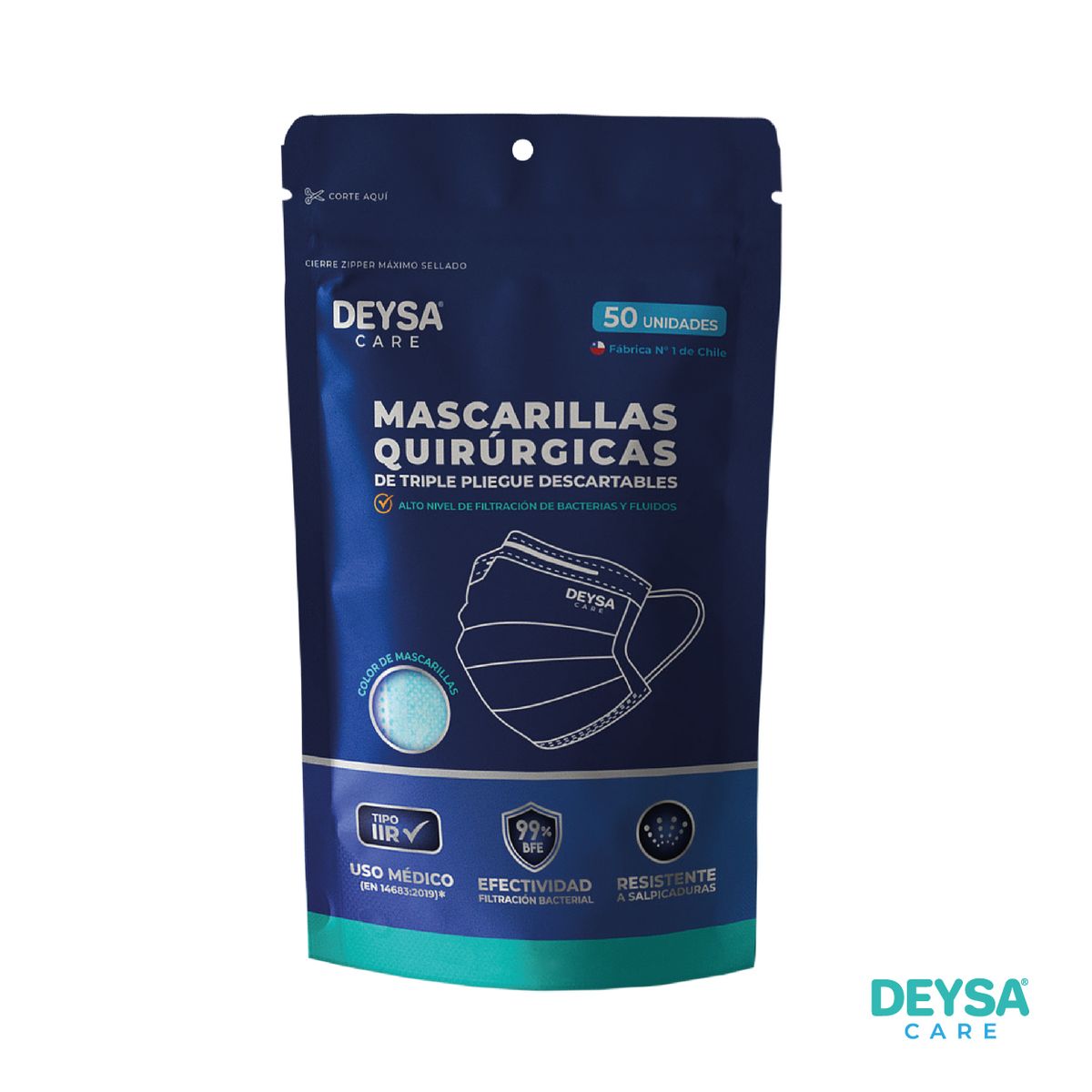 DEYSA CARE - Mascarillas Triple Pliegue Desechables Certificadas, 10 doypack, 50 un c/u (500 un)