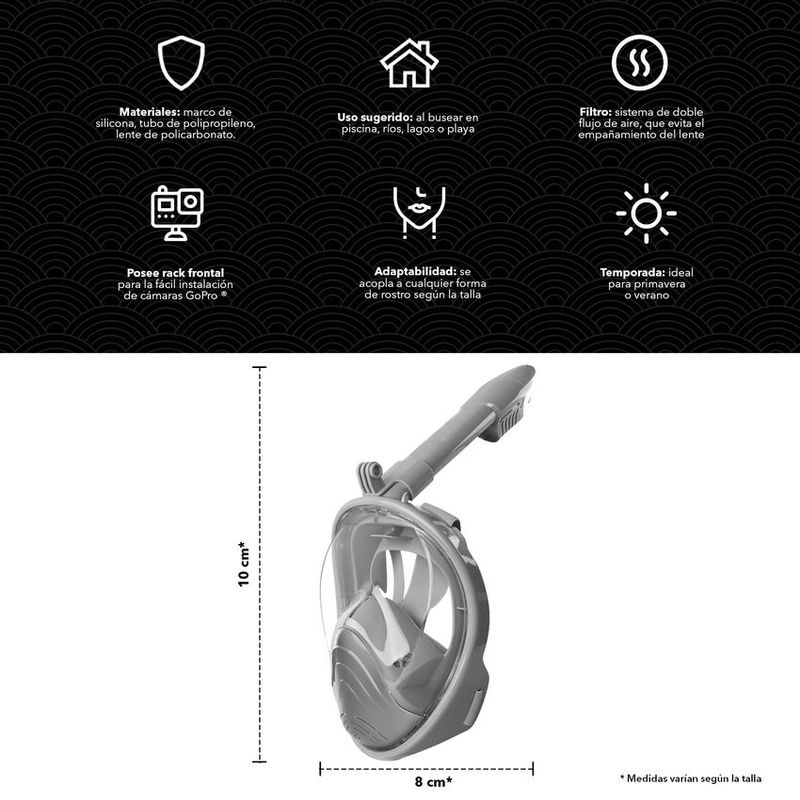 GENERICO - Máscara snorkel full face xs soporte para cámara
