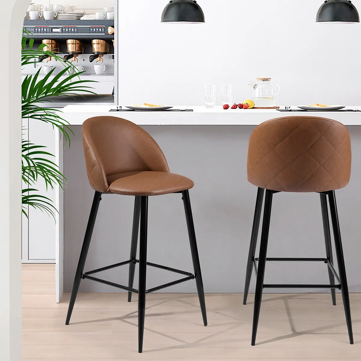 NOVAHUS - Pack de 2 Sillas de Bar de PU Taburetes Café