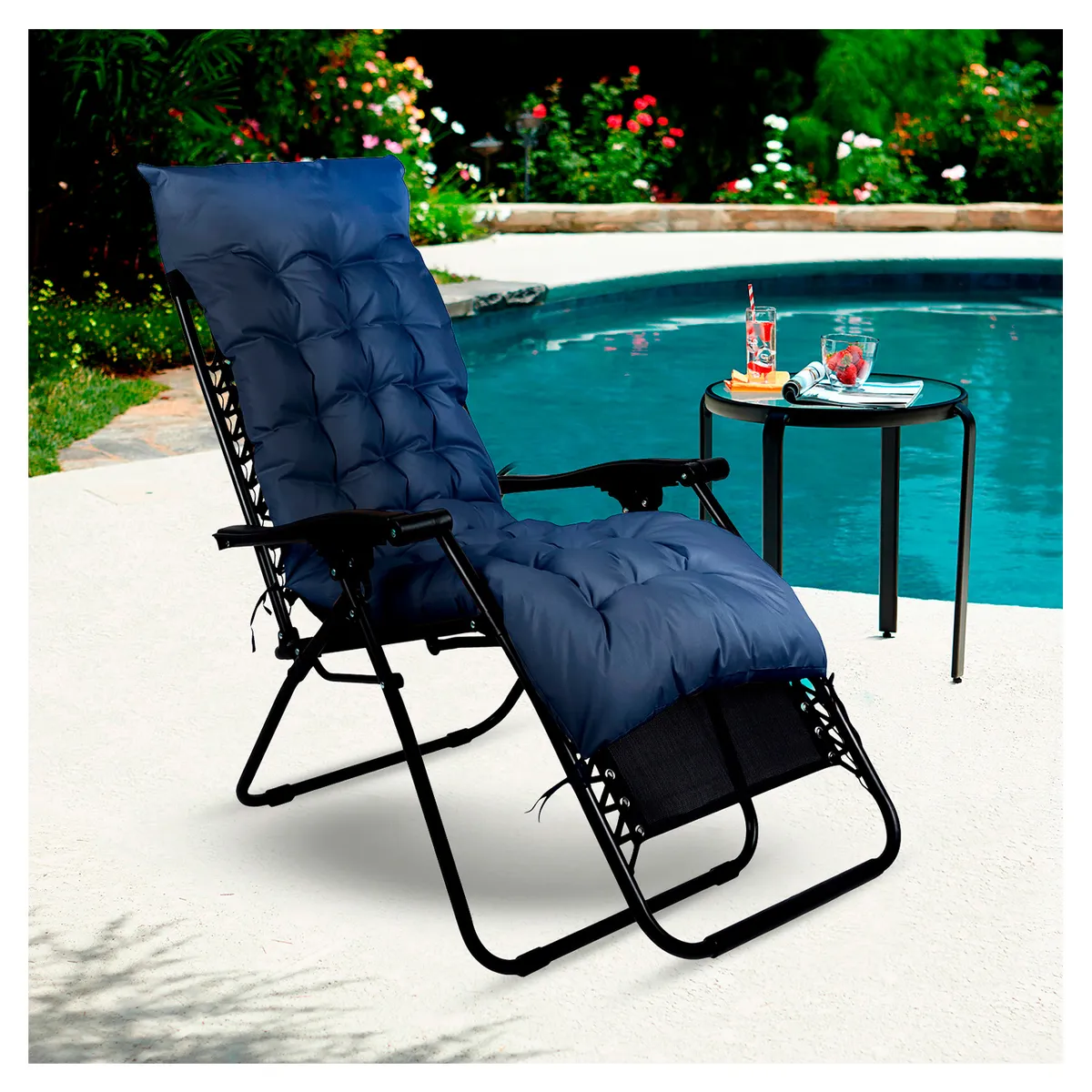 NOVAHUS - Reposera Plegable Con Acolchado Azul