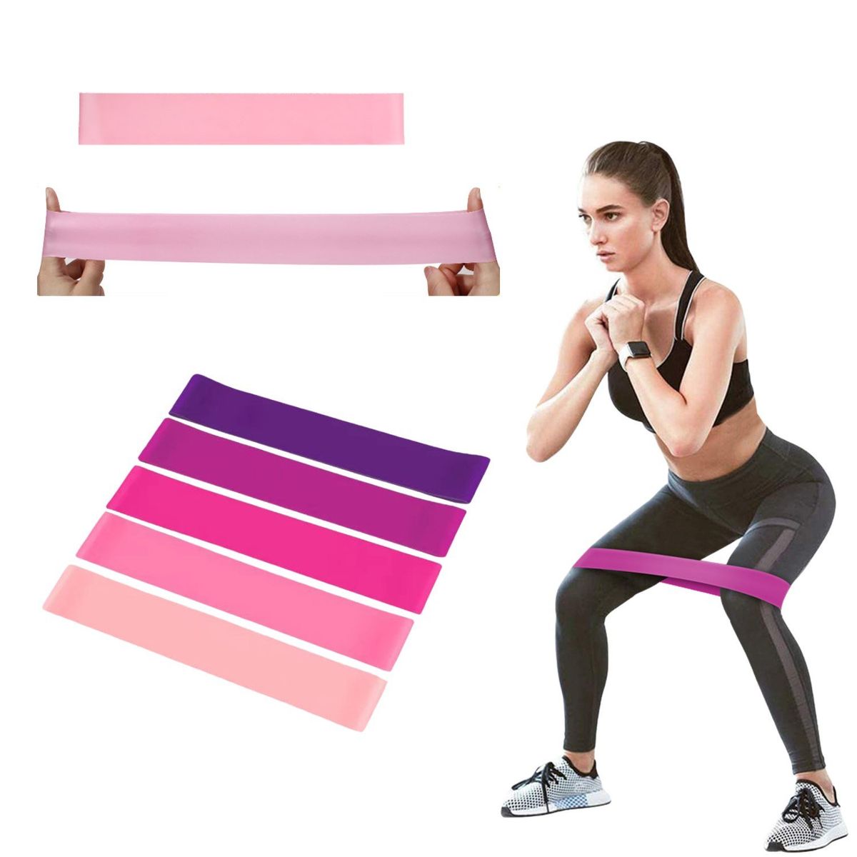 CRUSEC - Set 5 Bandas Rosa Elásticas Resistencia + Bolso