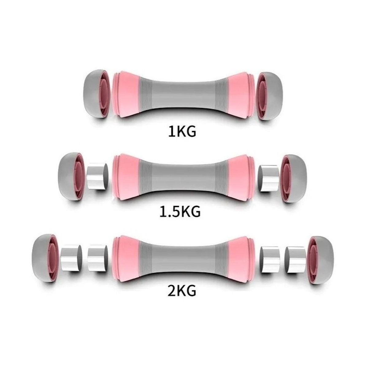 CRUSEC - Pack 2 Mancuernas Ajustables Pesas 1/1.5/2kg Rosa