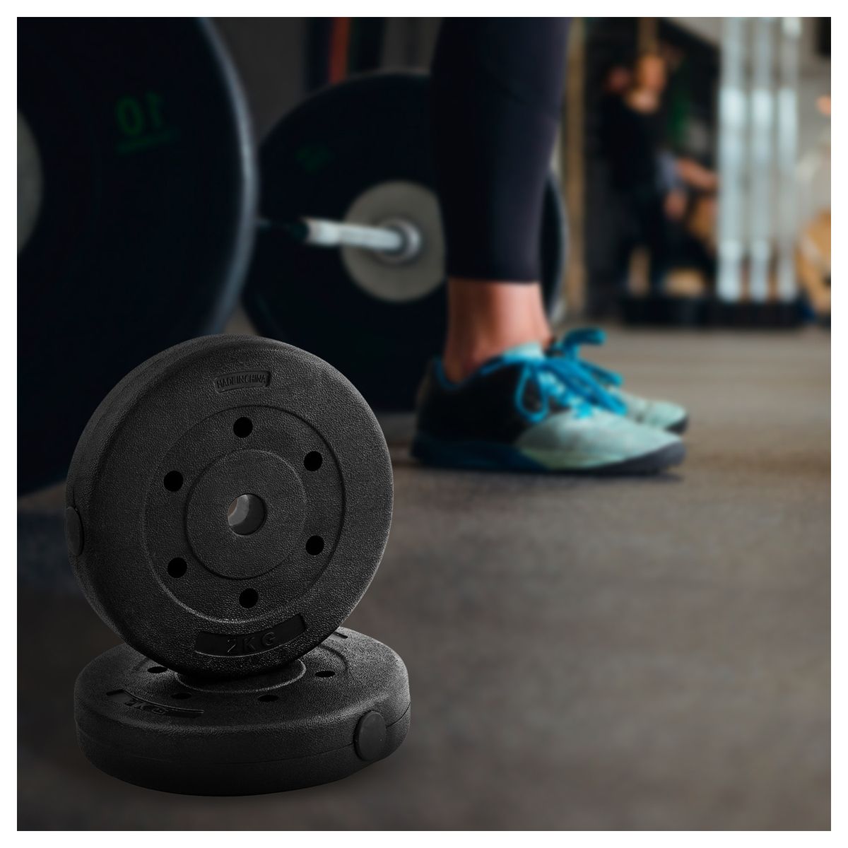 ATLETIS - Disco de Cemento 2 Kg para Barra PVC Negro