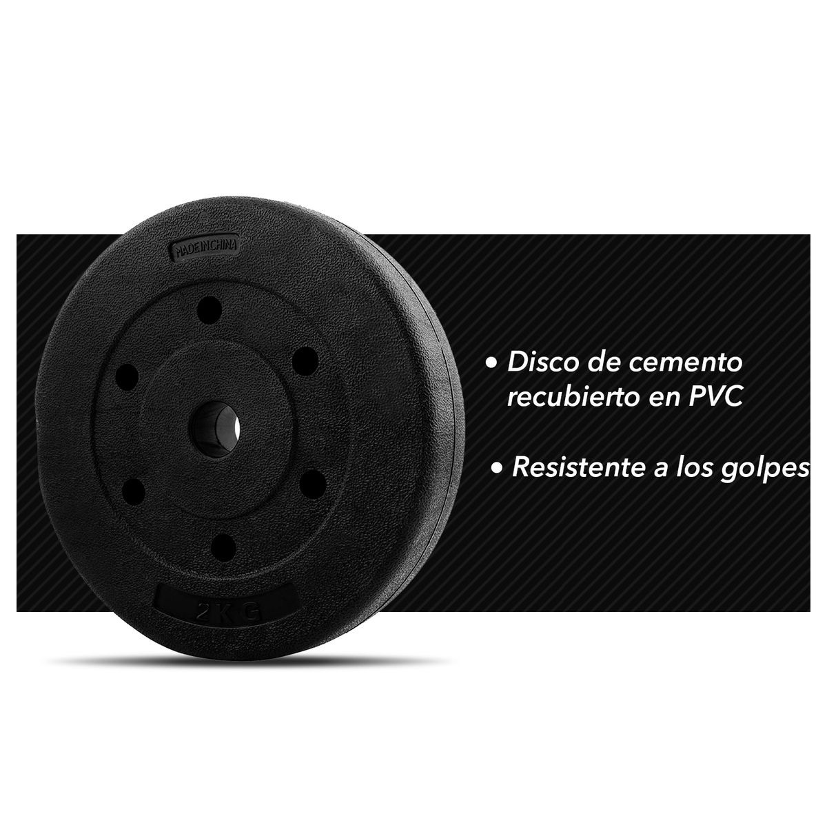 ATLETIS - Disco de Cemento 2 Kg para Barra PVC Negro