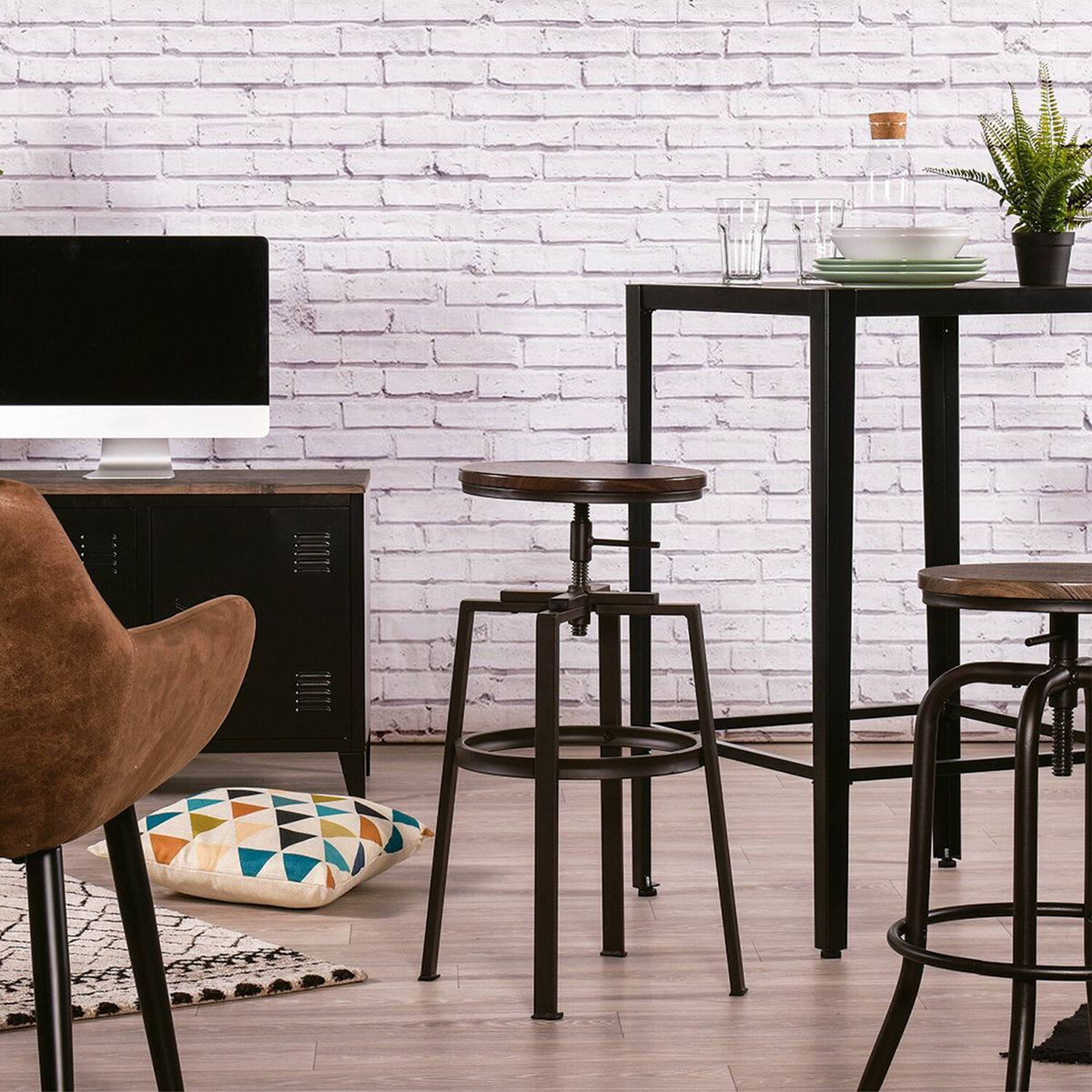 NOVAHUS - Pack 2 Piso De Bar Altura Regulable Nogal Café