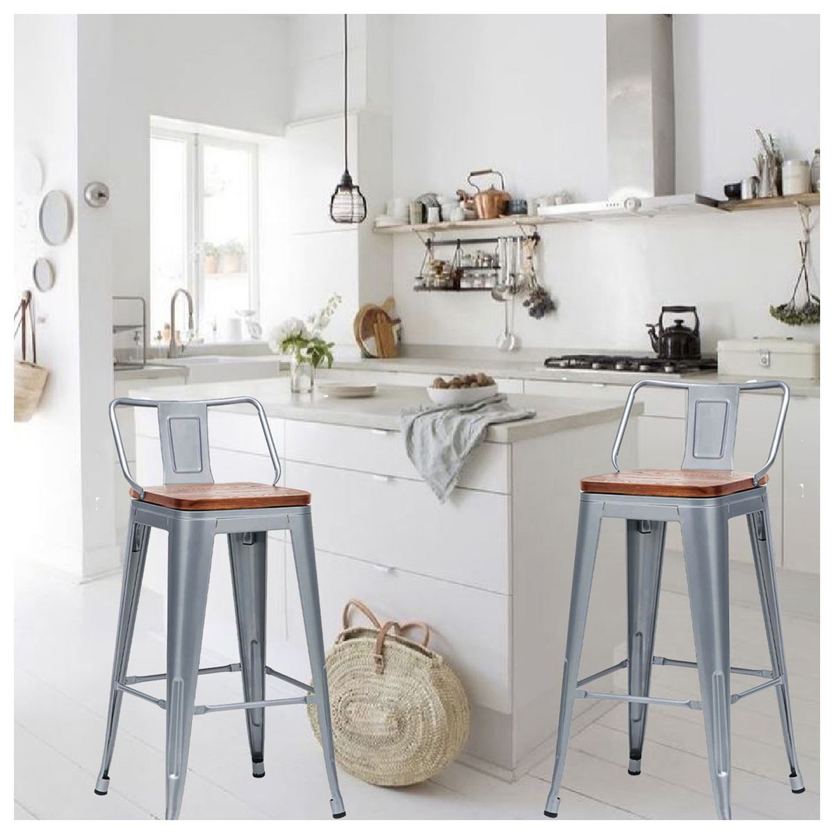 NOVAHUS - Pack 4 Pisos De Bar Tolix Con Asiento De Madera