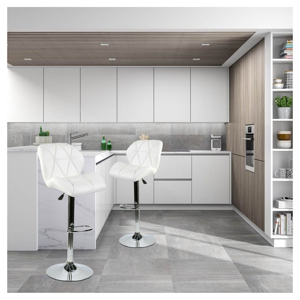 NOVAHUS - Pack 4 Sillas Altas De Bar Con Respaldo Blanco