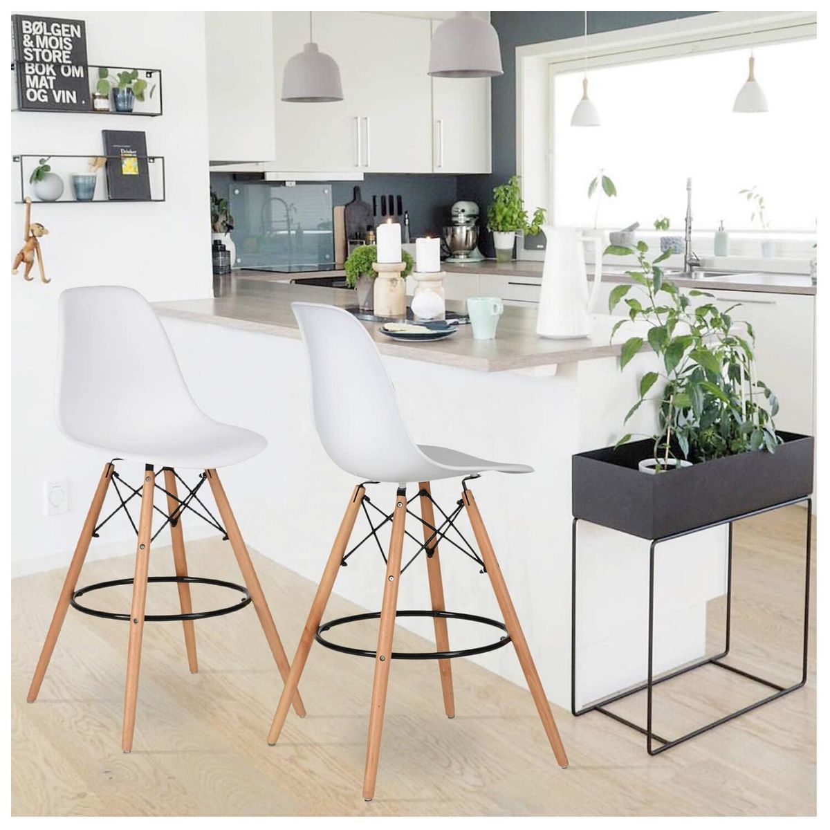 NOVAHUS - Pack 2 Pisos De Bar Eames Taburete Alto Con Respaldo