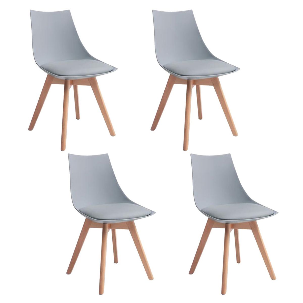 NOVAHUS - Pack 4 Silla de comedor con patas de madera Gris