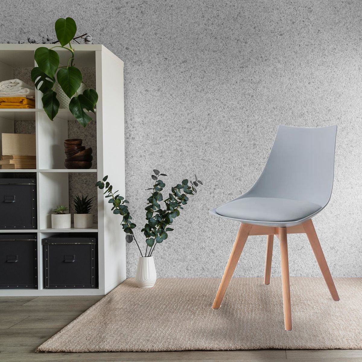 NOVAHUS - Pack 4 Silla de comedor con patas de madera Gris