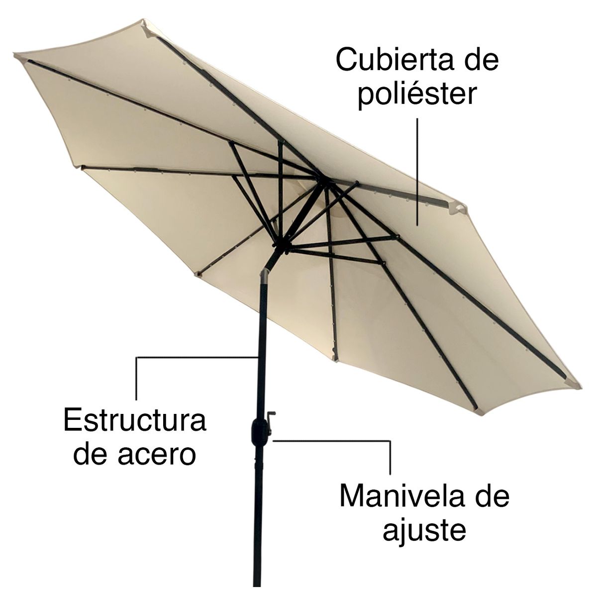 NOVAHUS - Sombrilla Quitasol Con Iluminación Solar Beige