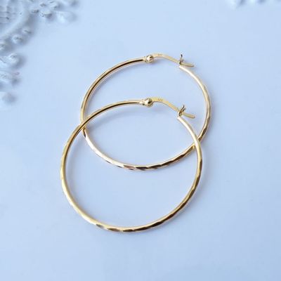 Imagen 2 del producto Aros Argollas De Plata Baño De Oro Facetadas 40 mm