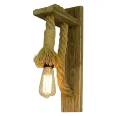 WANT - Aplique Lampara de Muro Cañamo Madera Vintage Soga E27