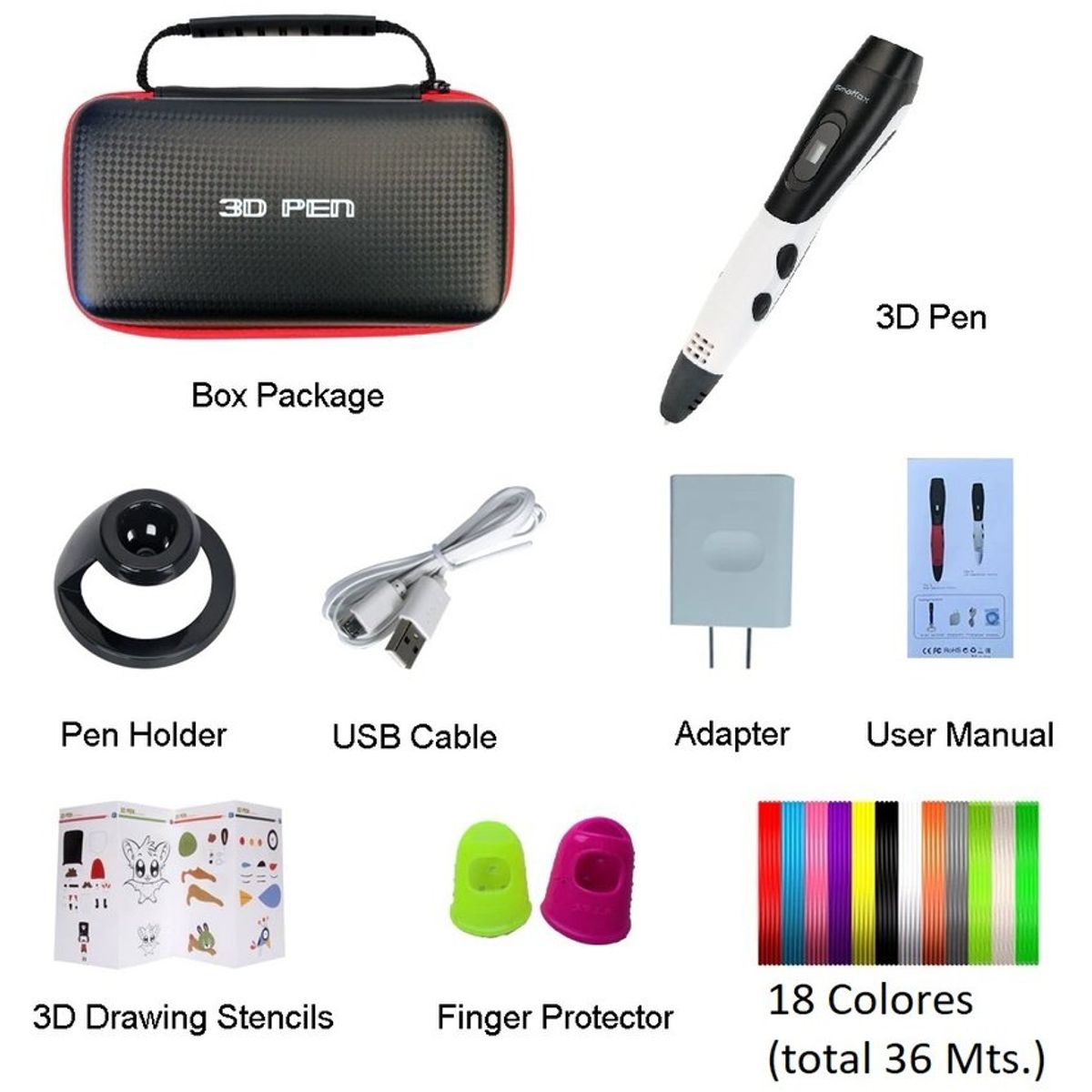 SMAFFOX - Boligrafo Lápiz impresora 3d SM-01 con 54 mts filamentos