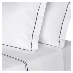 HOHOS CASA - Juego sábanas SK Premium 300 hilos 100% alg, doble festón acero/plata