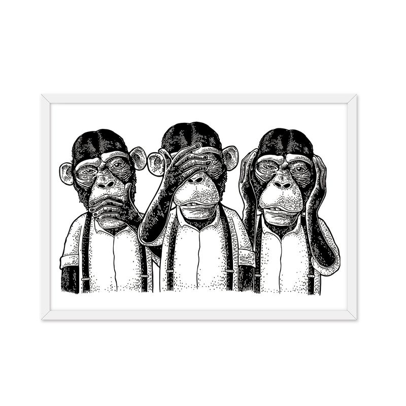 ALCUADRADO - Cuadro Individual Monkey Por Tres Blanco Alcuadrado