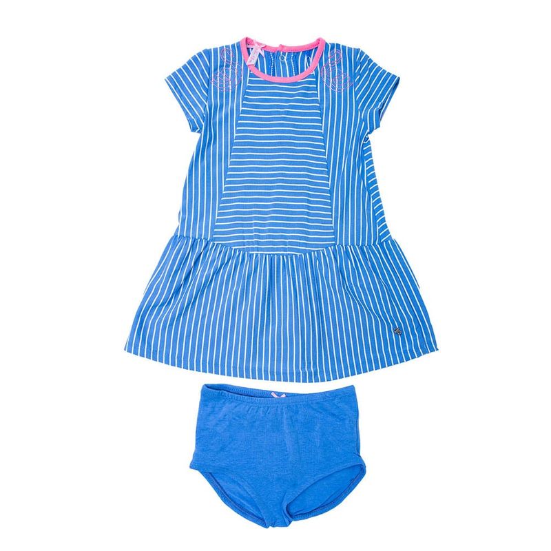 PILLIN Vestido Bebe C/Calzon Algodón Verano Niña Azul PILLIN