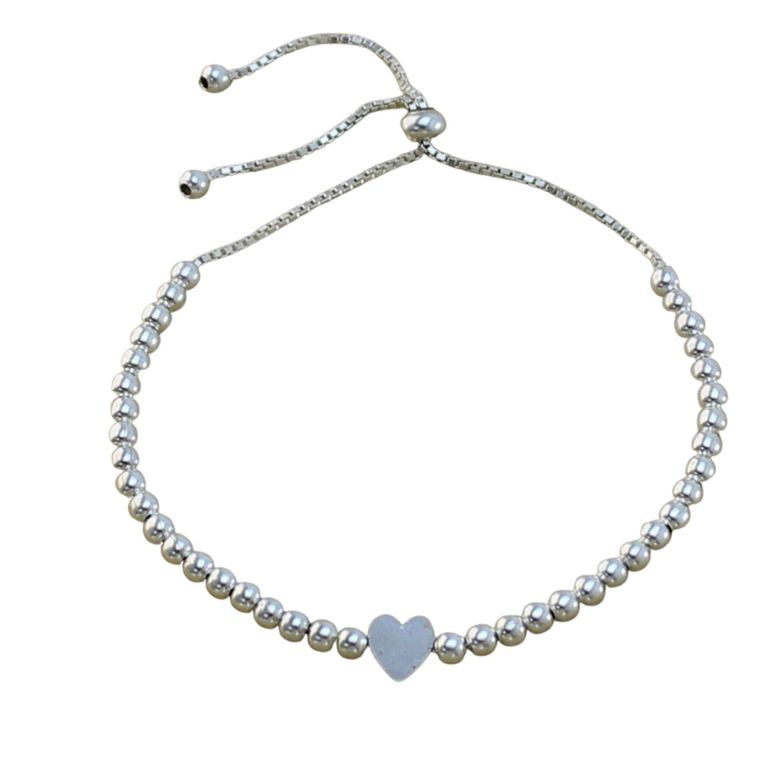 Pulsera De Plata Ajustable De Corazon Plateado TALLA UNICA