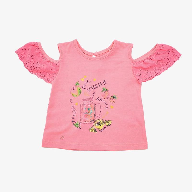 PILLIN - Polera Manga Tropicales Algodón Verano Niña Rosado PILLIN