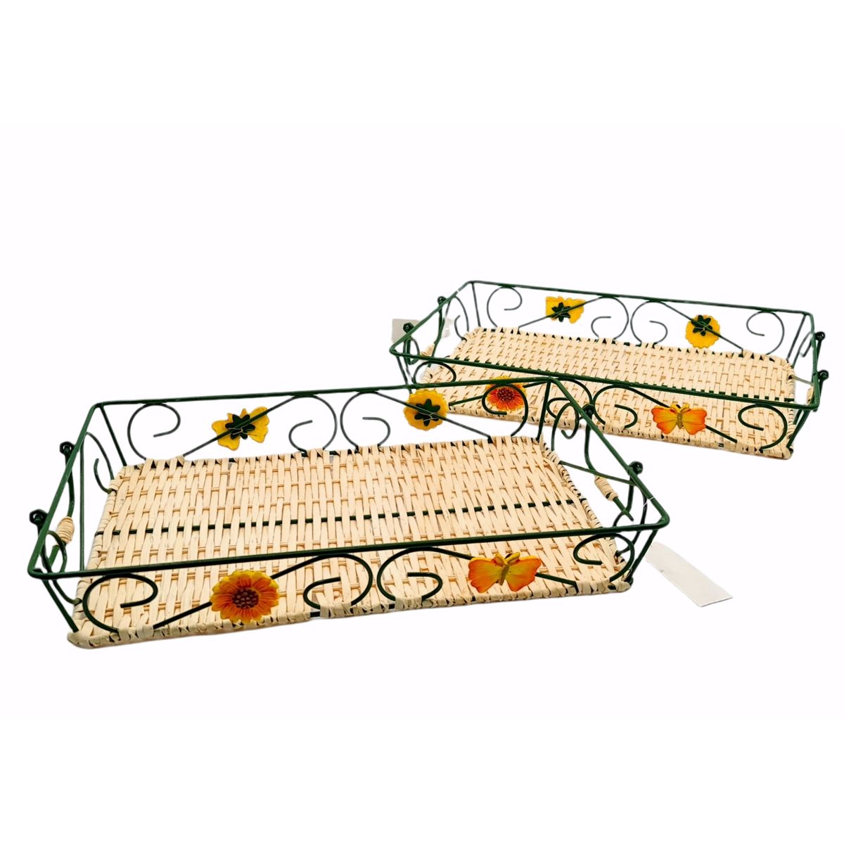 GENERICO - Bandeja Panera Desayuno En Cama Set 2 Piezas Metal Flores.