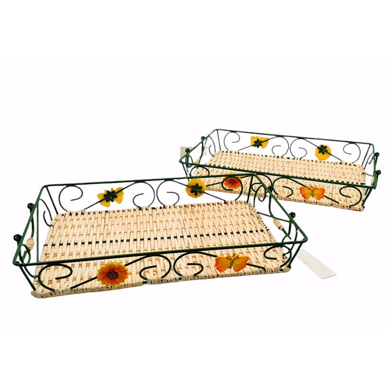 GENERICO - Bandeja Panera Desayuno En Cama Set 2 Piezas Metal Flores