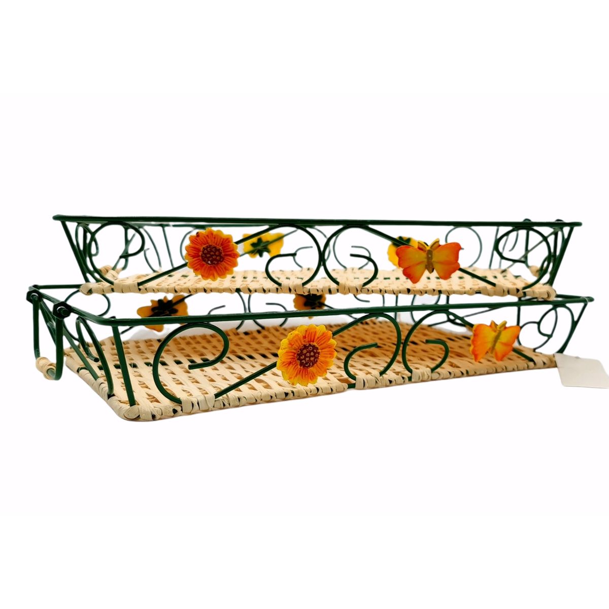 GENERICO - Bandeja Panera Desayuno En Cama Set 2 Piezas Metal Flores.