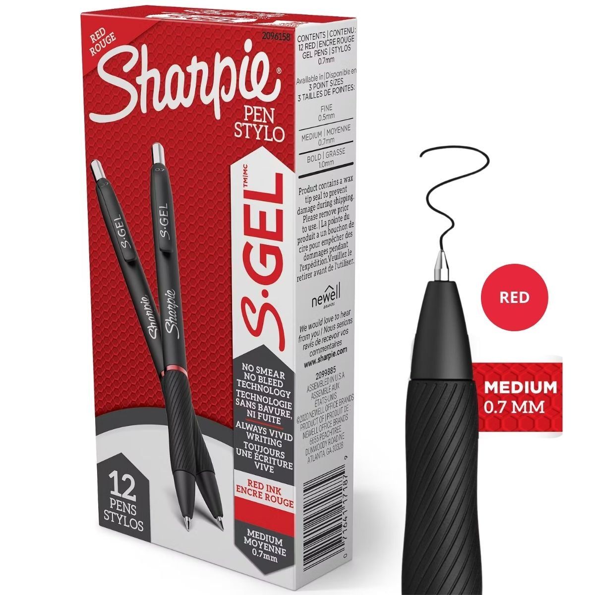 SHARPIE - Lapiz Gel Sharpie Punta Fina Rojo x12