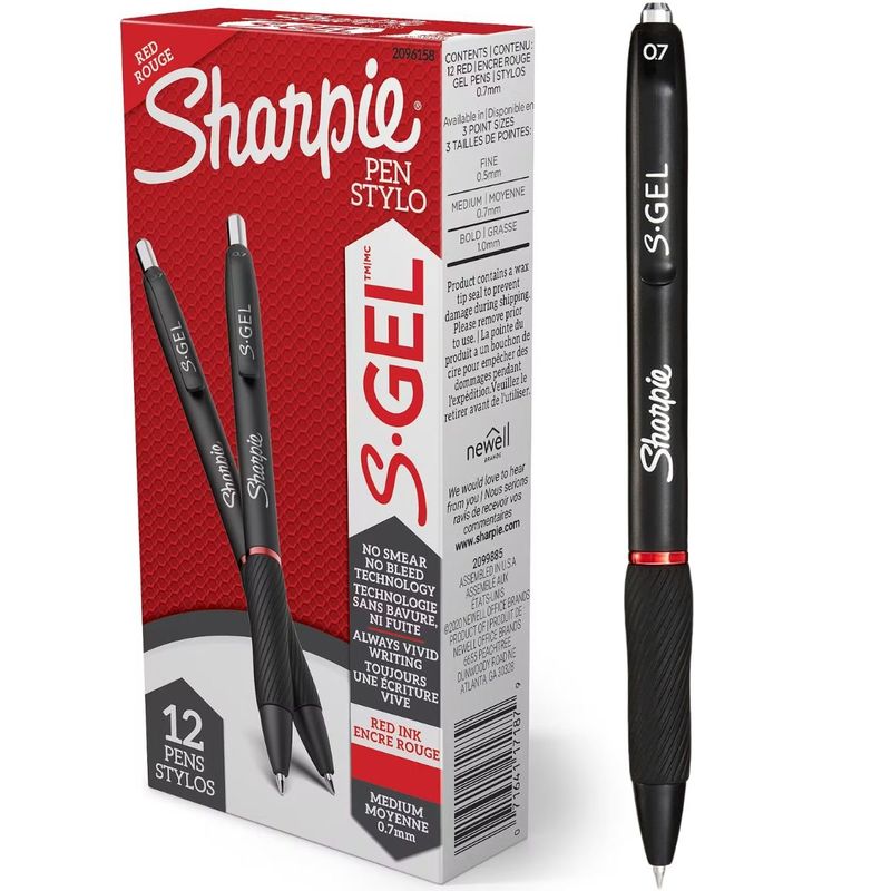 SHARPIE - Lapiz Gel Sharpie Punta Fina Rojo x12