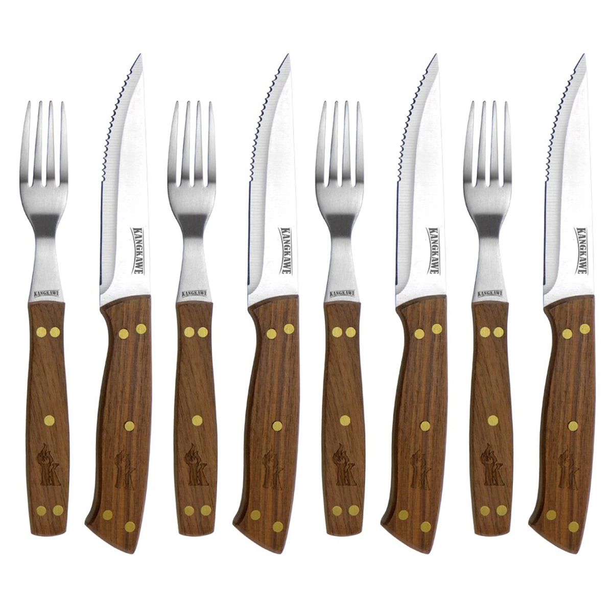 KANGKAWE - SET DE 4 CUCHILLOS DE 5" Y 4 TENEDORES PARA ASADO