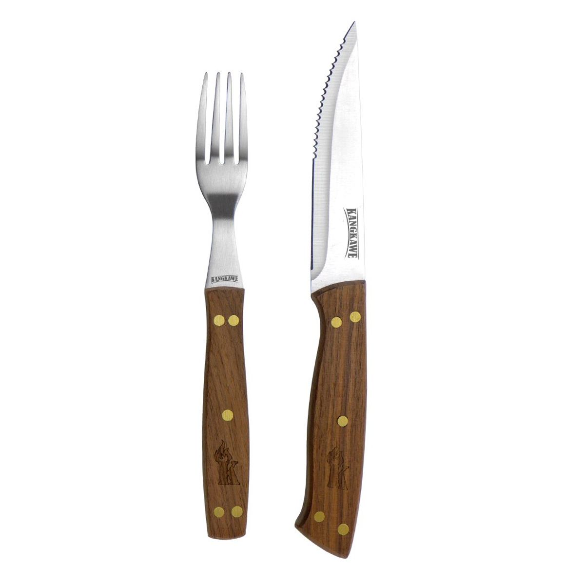 KANGKAWE - SET DE 4 CUCHILLOS DE 5" Y 4 TENEDORES PARA ASADO