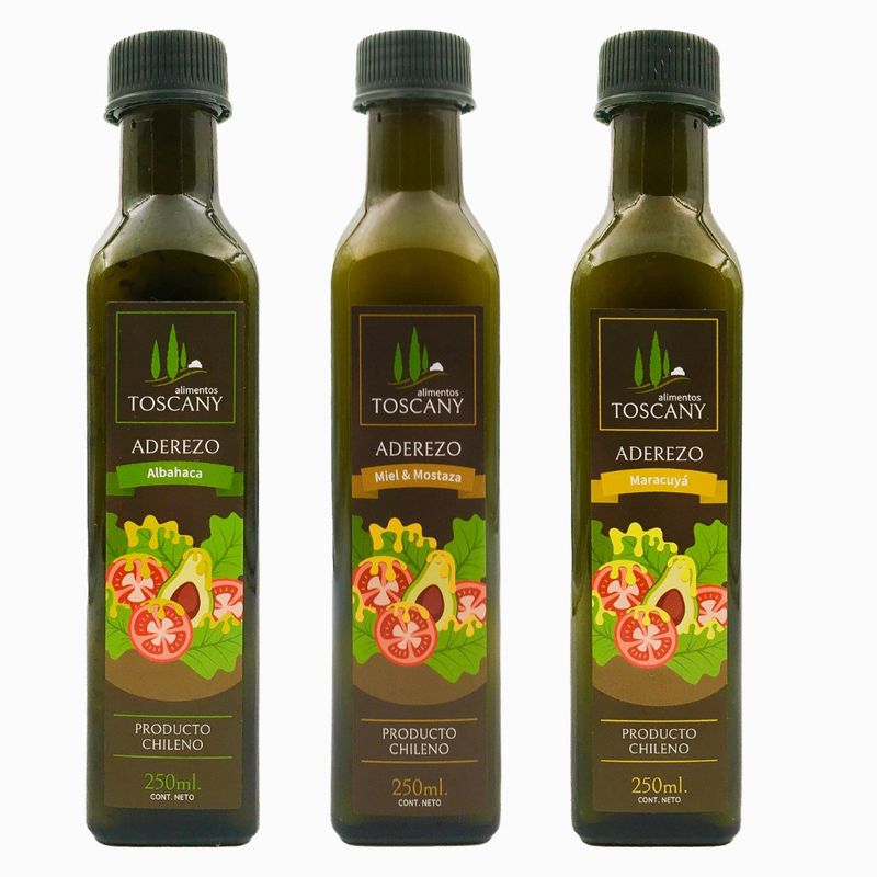 ALIMENTOS TOSCANY - Aderezos Pack Trio - Maracuyá Albahaca y Miel Mostaza
