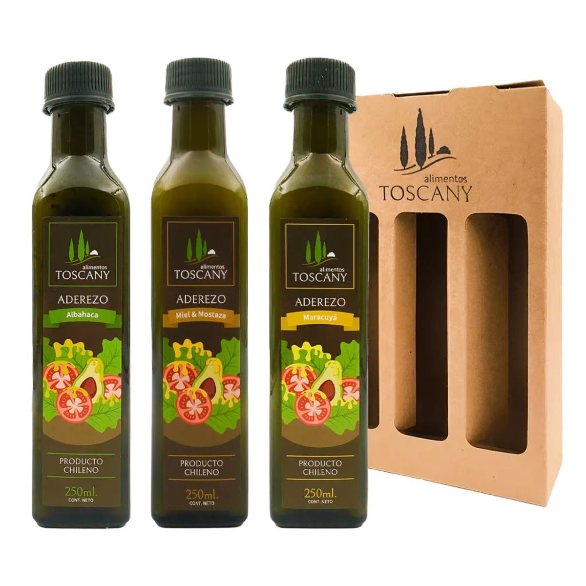 ALIMENTOS TOSCANY - Aderezos Pack Trio - Maracuyá Albahaca y Miel Mostaza