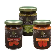 ALIMENTOS TOSCANY - Pack Trio Pestos - Albahaca, Tomate y Pimentón