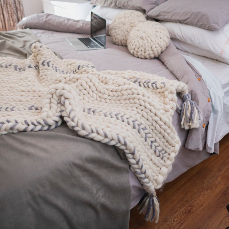 MAKU WOOL - Piecera tejido XXL King Gris 90x180 cm - King