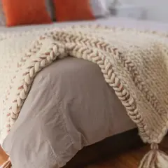 MAKU WOOL - Piecera tejido XXL King Taupe 90x180 cm