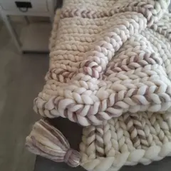 MAKU WOOL - Piecera tejido XXL Queen Taupe 70x150 cm