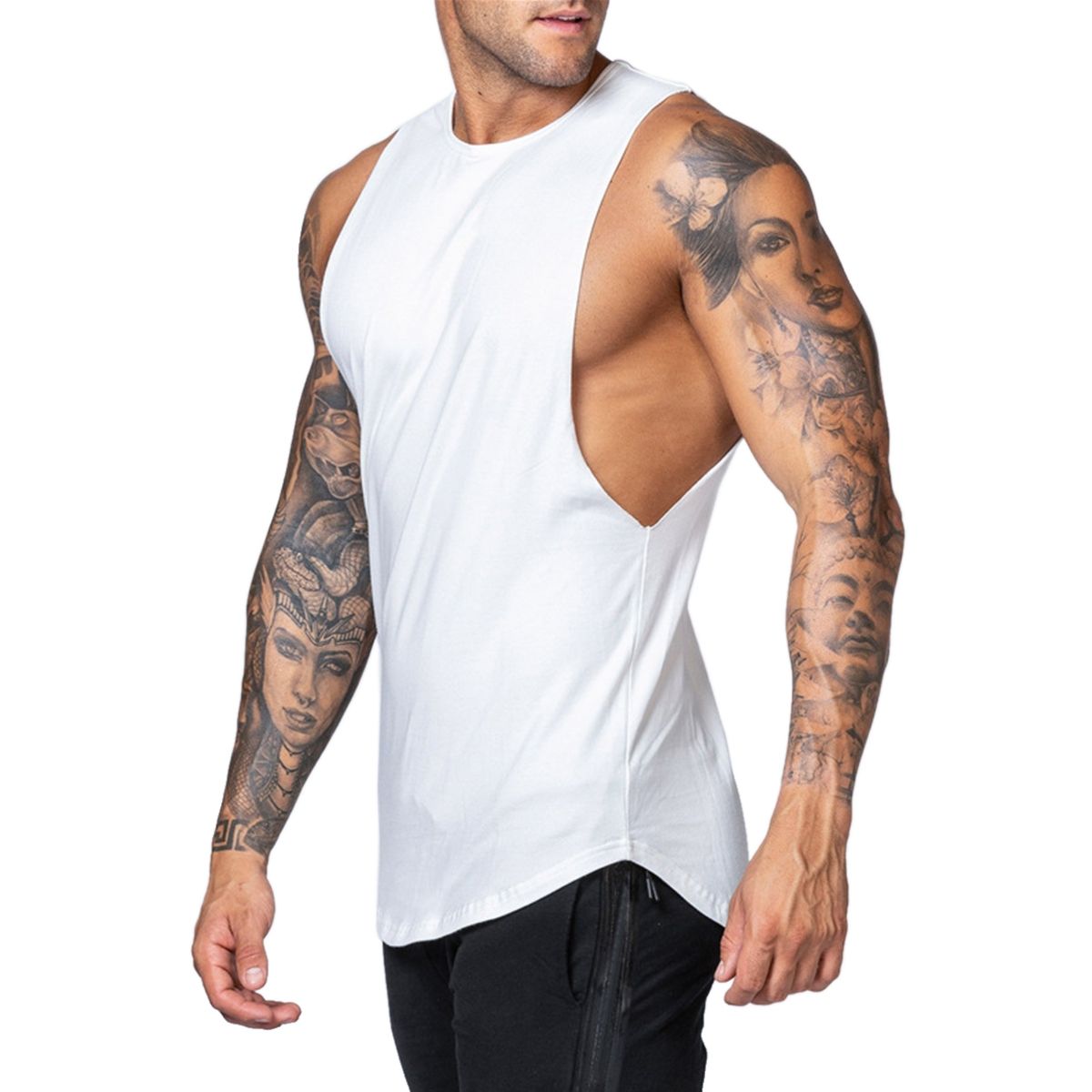 MILLAM - Polera Deportiva Hombre Musculosa Algodón Blanco