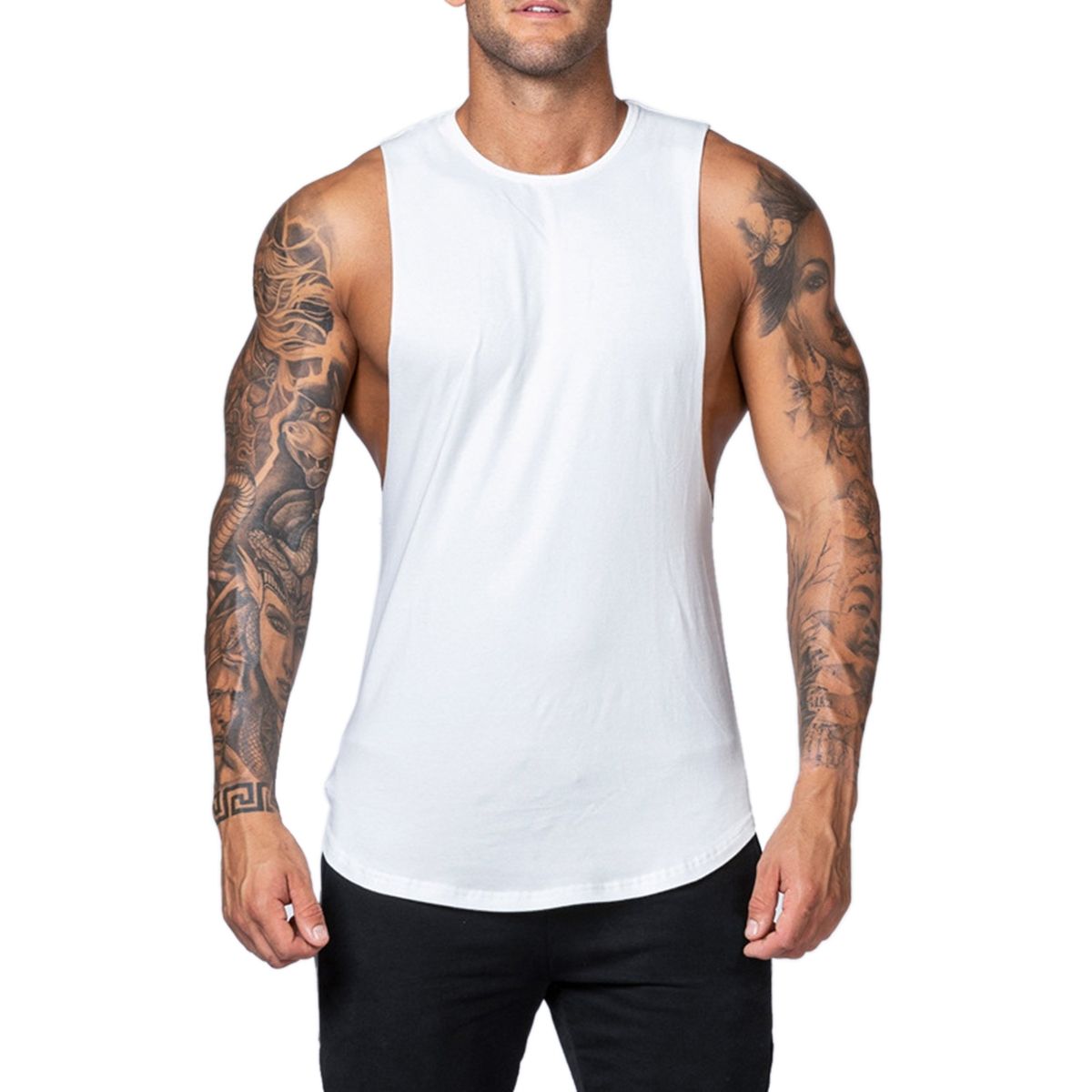 MILLAM - Polera Deportiva Hombre Musculosa Algodón Blanco